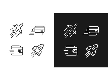 Flying transport pixel perfect linear icons set preview picture
