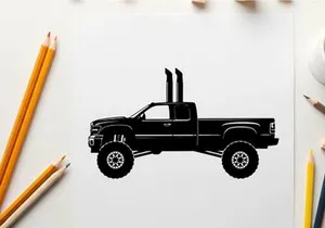 Silhouette of a black pickup truck with exhaust pipes