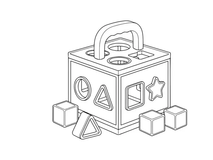 Wooden shape sorter toy with geometric shapes vector illustration