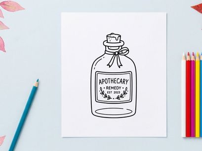 Illustration eines Apotheker-Glasfläschchens. Handgezeichnete Vintage-Heilmittelflasche mit Korken.