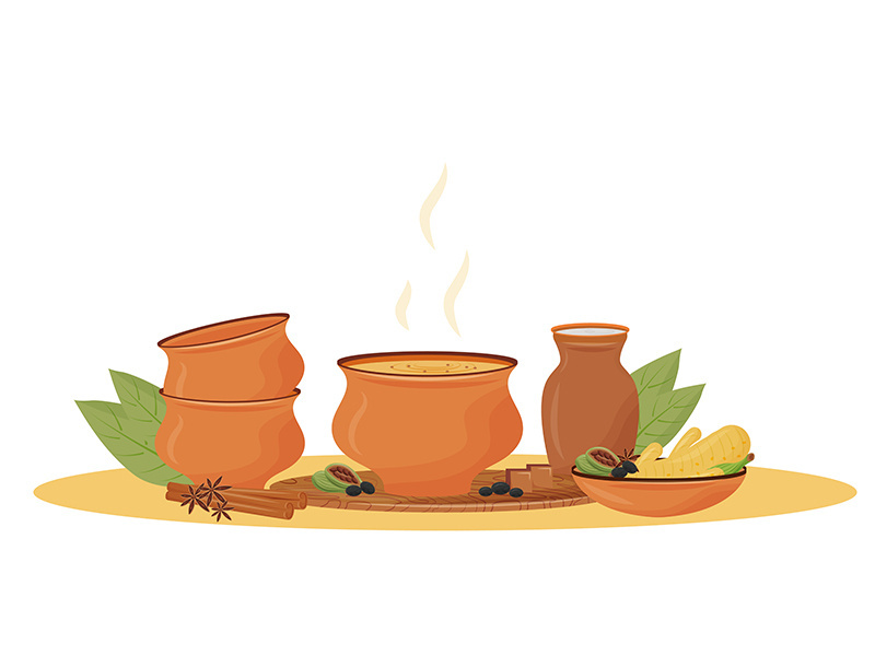 Hot Masala tea in bowl cartoon vector illustration