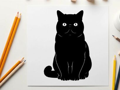 Black cat silhouette with glowing eyes on white background silhouette