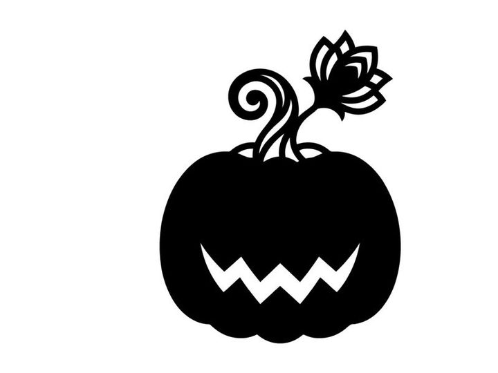 Black Halloween Pumpkin with Spooky Face and Rose Topper