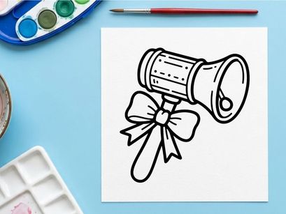 Vintage megaphone with decorative bow for announcements. Classic loudspeaker tied with festive ribbon for events and promotions.