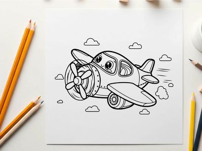 Cute cartoon airplane flying in sky vector illustration