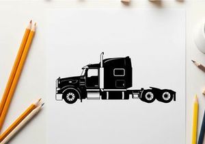 Silhouette of a semi truck with a large sleeper cabin