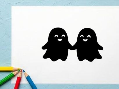 Cute Cartoon Ghosts Holding Hands for Halloween or Spooky Decor