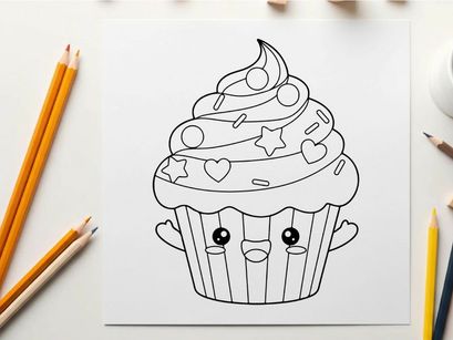 Cute cupcake mascot with stars and hearts vector illustration
