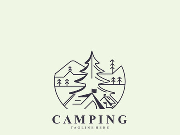 Camping logo or illustration monoline or line art style tent template design preview picture