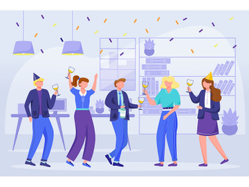 Office team celebrate birthday flat vector illustration preview picture