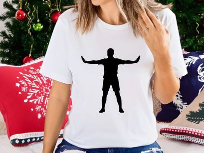 A person standing with arms outstretched in a black silhouette against a white background