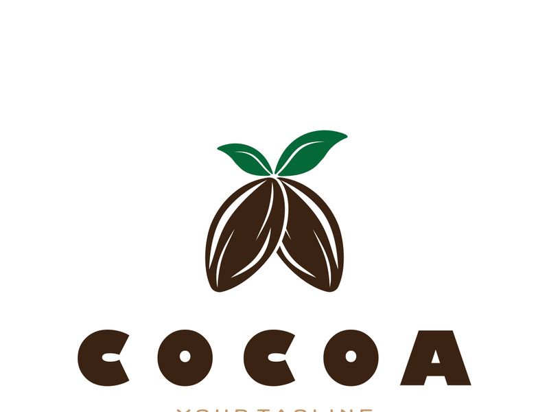 cocoa logo,cocoa bean,cocoa tree,cocoa branches and leaves,chocolate mix on white background,vintage,modern,simple,minimalist icon illustration template design vector