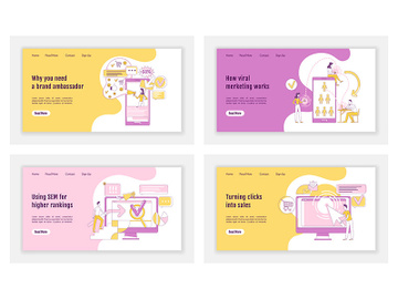 Online marketing landing page flat silhouette vector template set preview picture