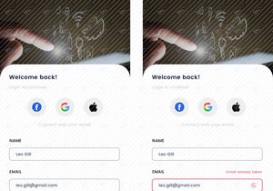 Pantalla de concepto de registro e inicio de sesión para app social