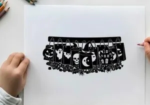 Halloween decorations silhouette with skulls and pumpkins