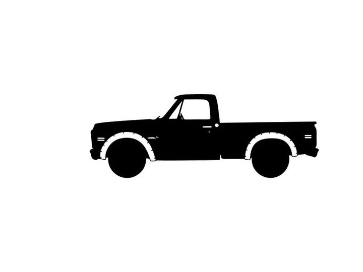 Silhouette of a classic pickup truck with a single cab