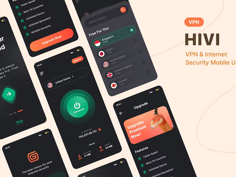 Hivi VPN Mobile UI Kit