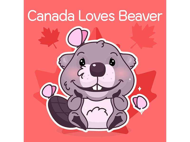 Cute beaver canadian symbol kawaii character social media post mockup