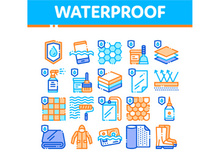 Waterproof Materials Vector Thin Line Icons Set