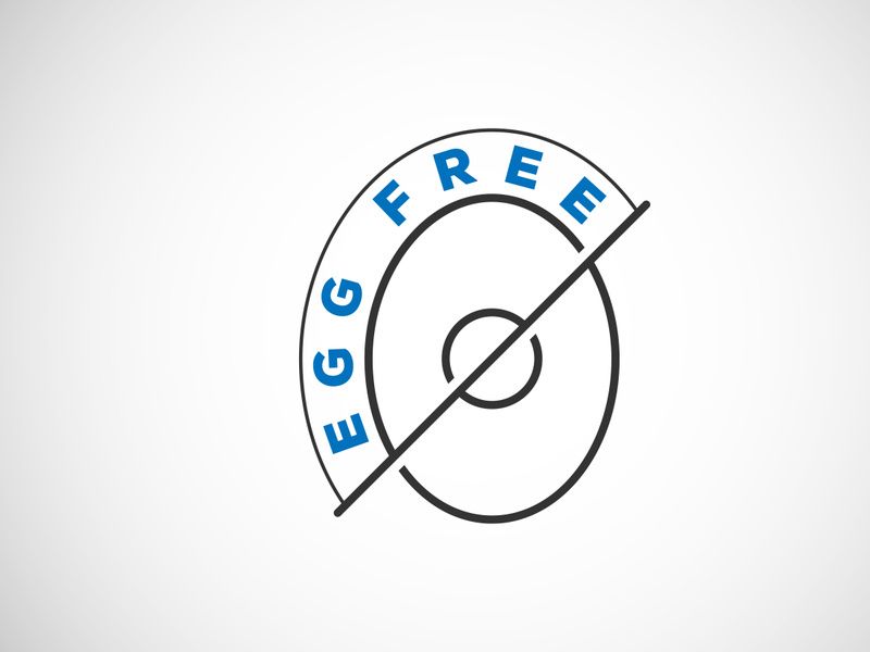 Egg free labels badge logo sign for food package seal. 100 percent egg free flat vector illustration