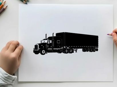 Silhouette of a large semi truck with trailer