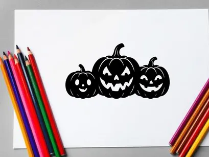 Silhouettes of Halloween Jack-o'-Lanterns with spooky faces