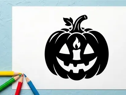 Black Halloween Pumpkin with Jack-o'-Lantern Face for Fall Decor