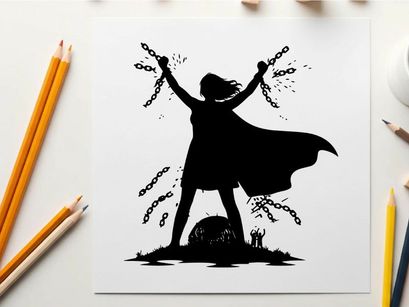 Silhouette of a girl releasing butterflies at sunset