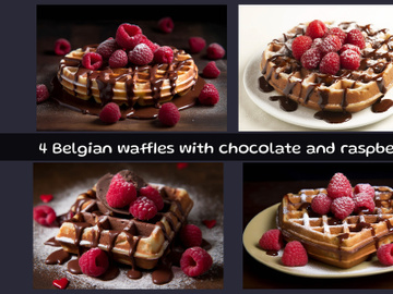 Belgian waffles with chocolate and raspberries preview picture