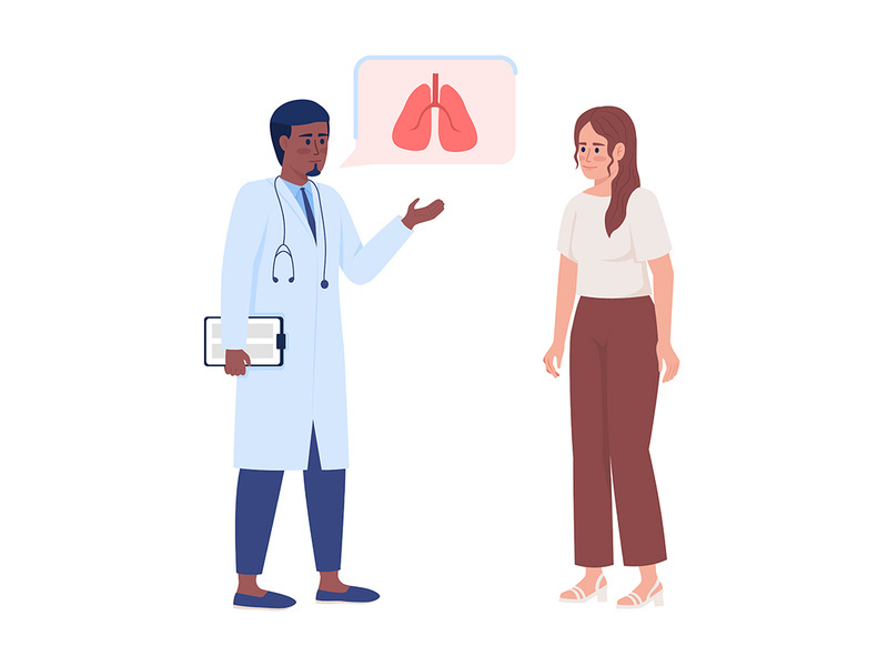 Doctor consulting woman with lung disease flat color vector characters