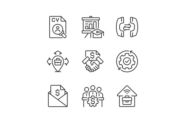 Business coordination pixel perfect linear icons set