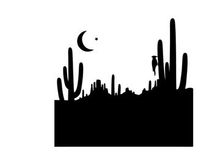 Desert night silhouette with cacti and moon