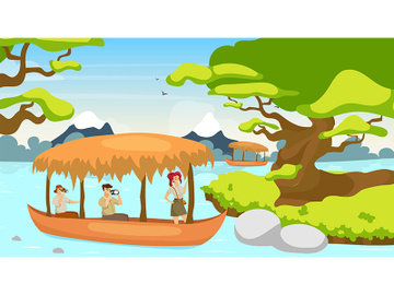 Tourist in boat flat vector illustration preview picture