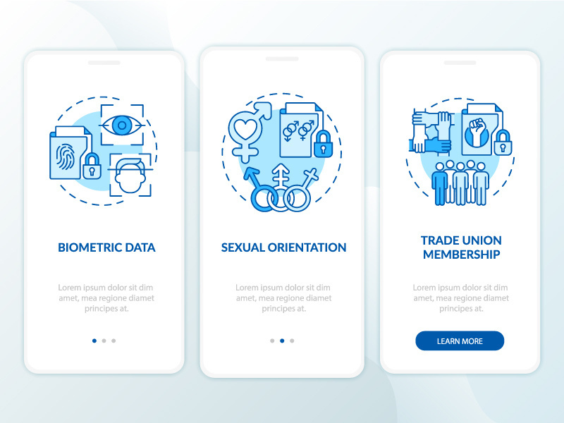 Examples of personal data blue onboarding mobile app screen