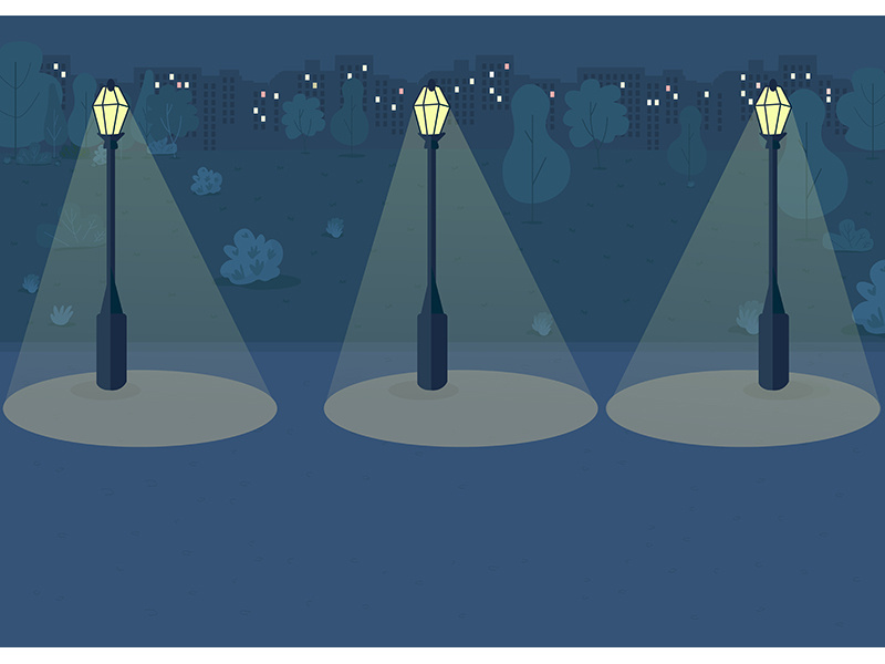 Night park flat color vector illustration