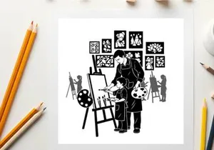 Silhouette of artist and child painting together in an art studio