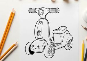 Cute retro scooter smiling face vector illustration flat design