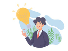 creative man generating new ideas, Cartoon businessman, investor with light bulb. Financial solution and growth concept