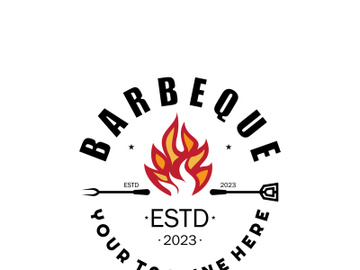 Smoke and BBQ Barbecue Vintage hot grill, with crossed flames and spatula. Logo for restaurant, badge, cafe and bar.vector preview picture