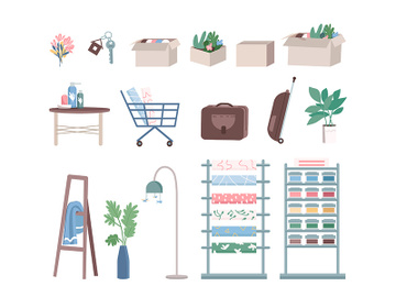 Home renovation and room decoration flat color vector objects set preview picture