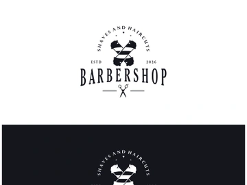 Barbershop logo vintage, retro, haircut, shaving, with scissors, shaving pole, comb, razor. for business, emblems, labels, barber shops, badges. preview picture