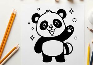 Cute panda waving hand flat design vector illustration
