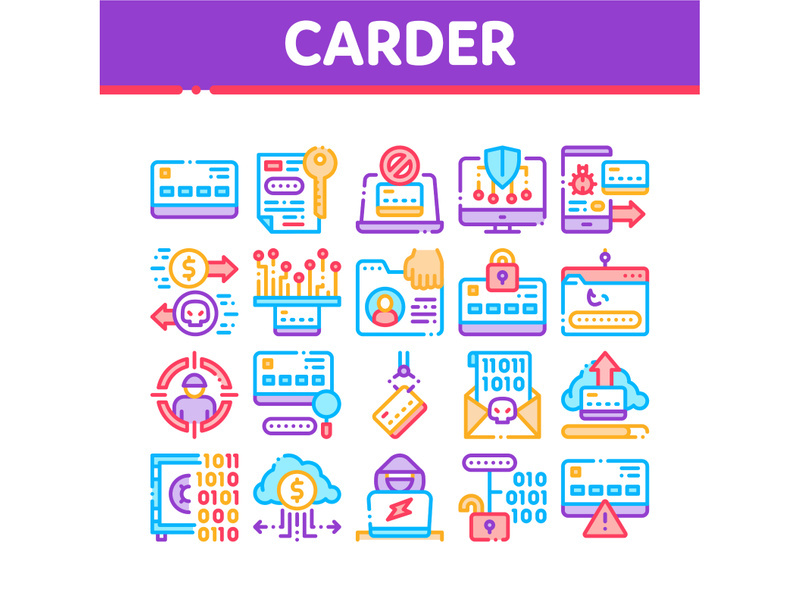 Carder Hacker Collection Elements Icons Set Vector