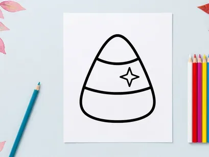 Candy corn icon. Minimalist Halloween treat graphic for seasonal holiday design projects.