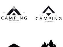 vintage and retro tent logo, camping. With tent, tree and bonfire sign. adventurers, scouts, climbers, camping equipment center