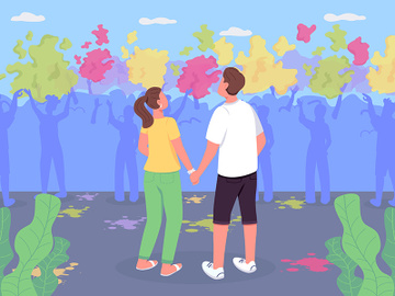 Couple at Holi fest flat color vector illustration preview picture