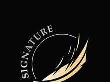 Feather and signature logo design minimalist business symbol sign template illustration