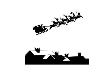 Santa's sleigh ride silhouette under the full moon