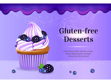 Gluten-free desserts realistic vector product ads banner template preview picture