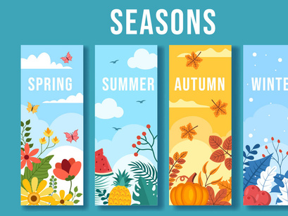 14 Scenery of the Four Seasons of Nature Illustration